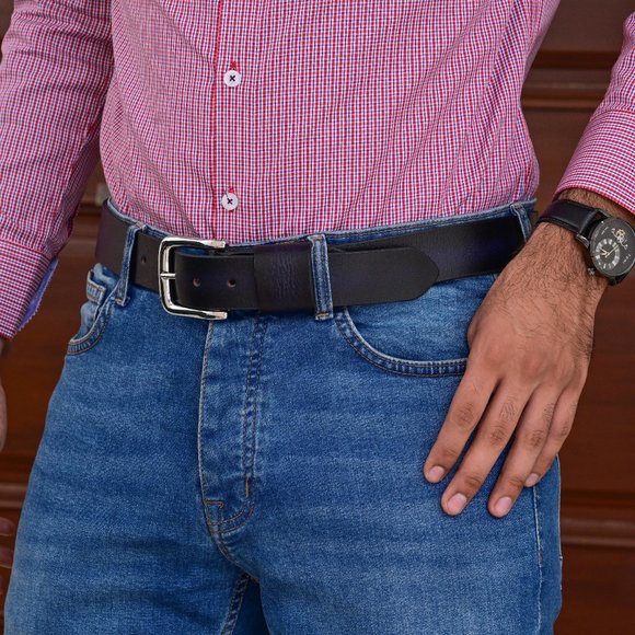 Premium Leather Belt For Men -Royal Blue With Black Tone. Free Personalization - Picture 9 of 15